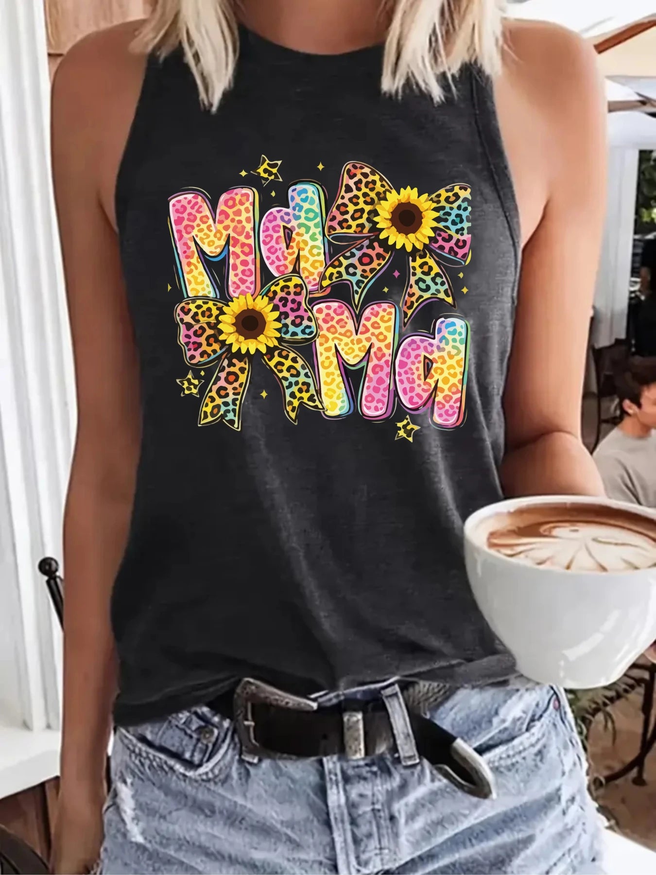 women's plus size tank top Colorful Leopard Sunflower Letters Stars Mother's Day gift Summer fashion top, summer beach vacation