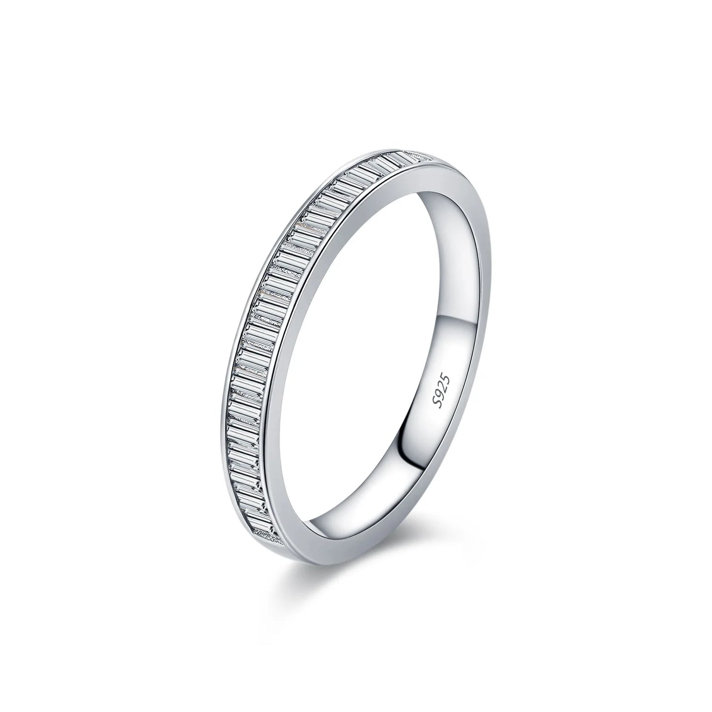LYEE CYEE Dazzling D Color Rectangle Moissanite Stackable Rings 925 Sterling Silver Eternity Band Rings For Women Fine Jewelry