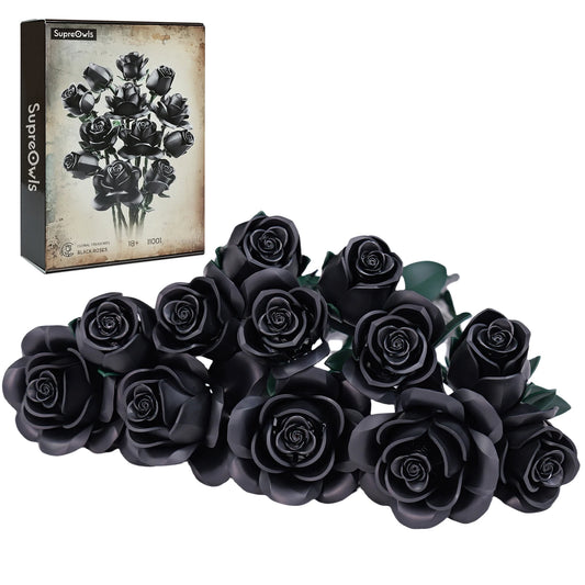 SupreOwls Bouquet Building Set Simulated Roses Artificial Flower Block Botanical Collection Gothic Decor Halloween Creative Gift