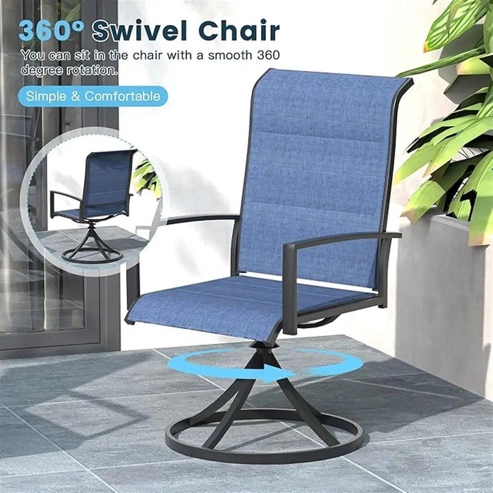 BIGGET 9-Piece Outdoor Dining Set Extendable Table & 8 Blue Foam Padded Textilene Swivel Chairs for Patio Garden Poolside