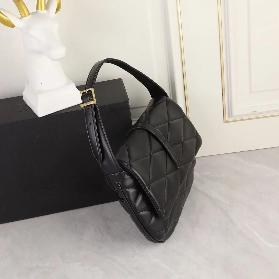 Diamond Quilted Leather Shoulder Bag With Adjustable Top Handle