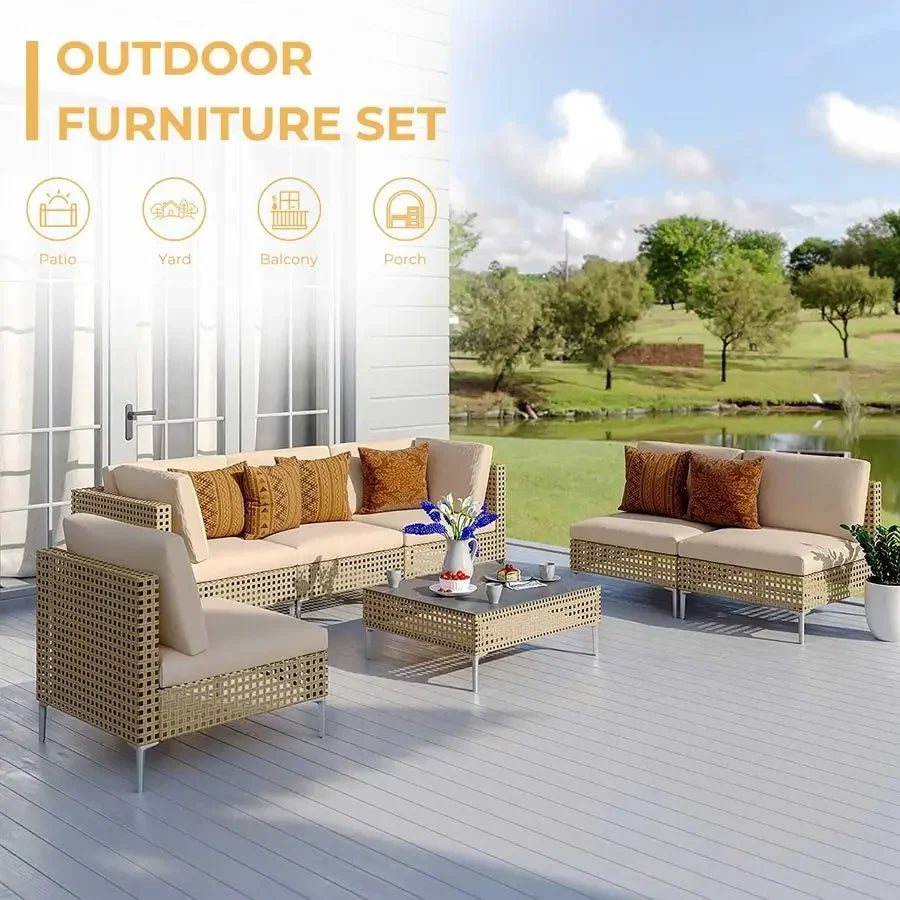 XMSJ Wicker Patio Furniture Set Outdoor Conversation Sofa