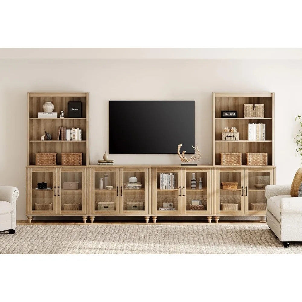 Farmhouse TV Stand Media Console Bookshelves Glass Doors Living Room Bedroom 75",Customized
