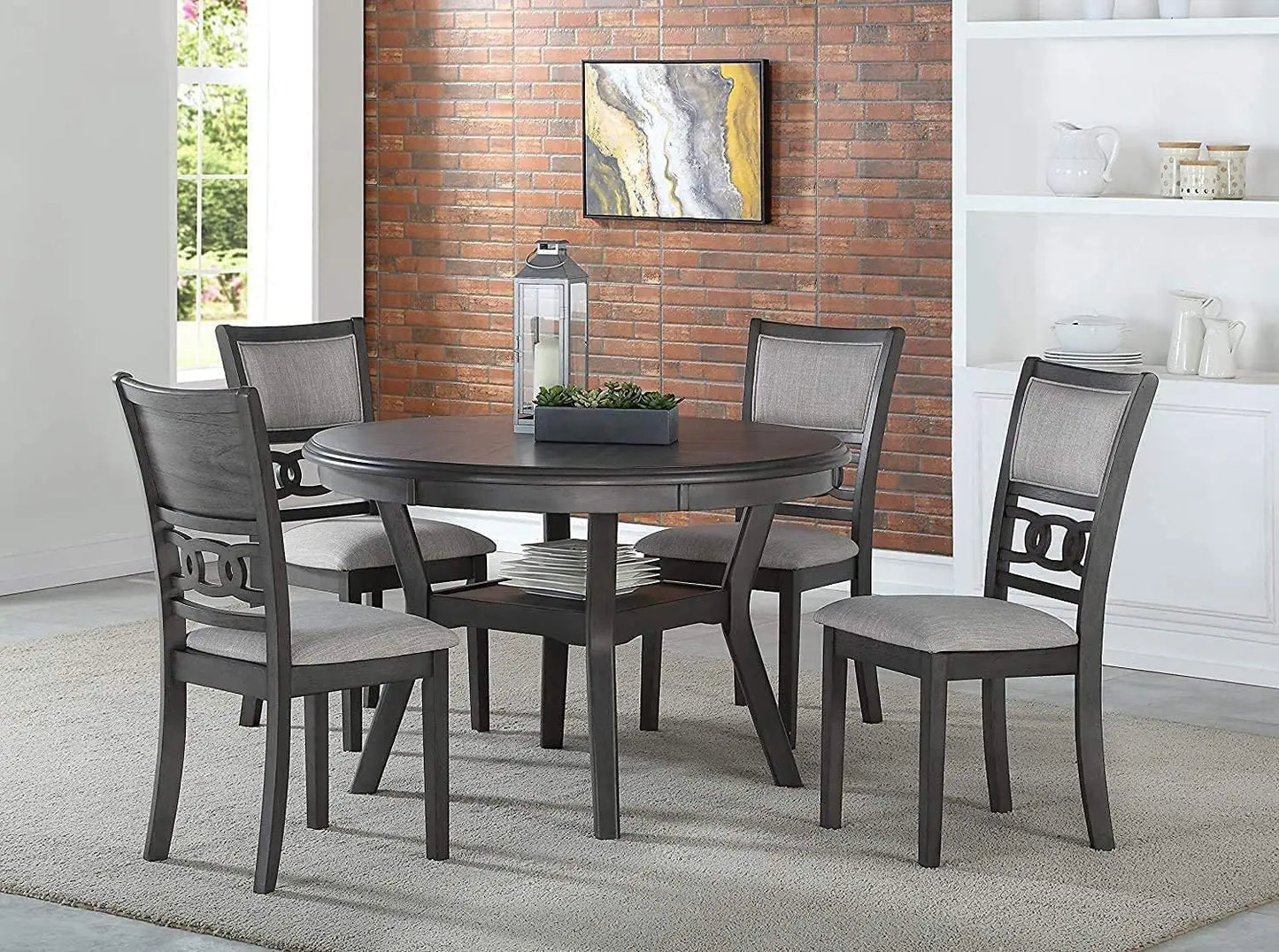 5-Piece Round Dining Set with Table and 4 Chairs, 47-Inch Gray Classic Furniture