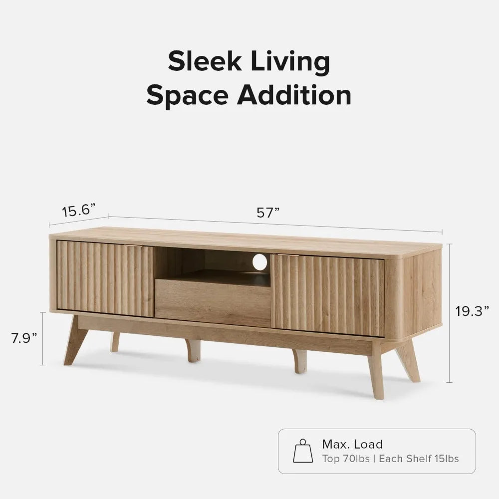 Mid-Century Modern TV Stand Adjustable Shelf Sturdy Box Frame Leg 50-59in Golden Oak 57in ,Customized