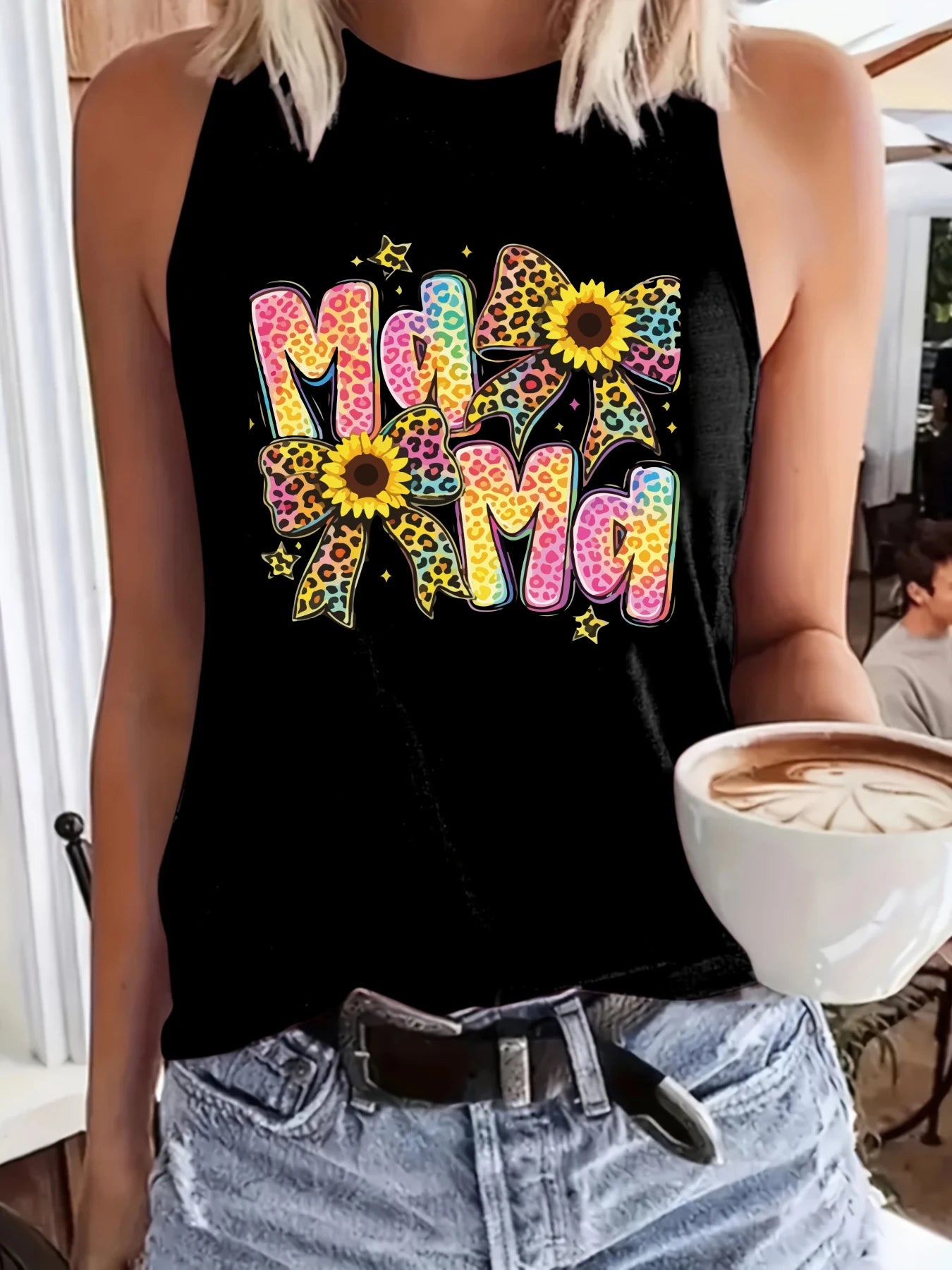 women's plus size tank top Colorful Leopard Sunflower Letters Stars Mother's Day gift Summer fashion top, summer beach vacation