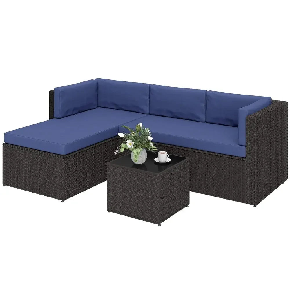 XMSJ 3 Piece Wicker Patio Furniture Set With Glass Top