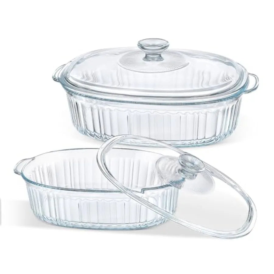 Glass Casserole Bakeware Set With Lids, Two Pans 1.9 Qt And 3 Qt