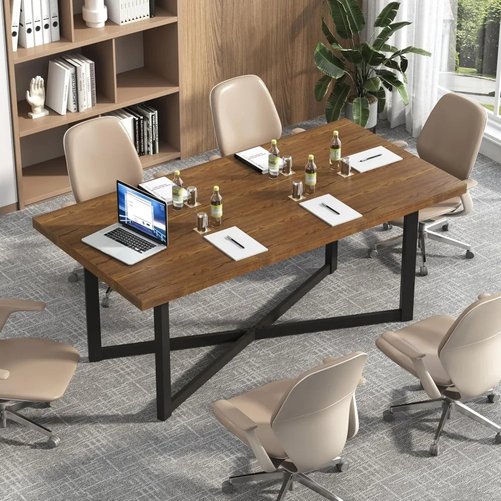 Farmhouse Solid Wood Dining Table With Durable Steel Legs