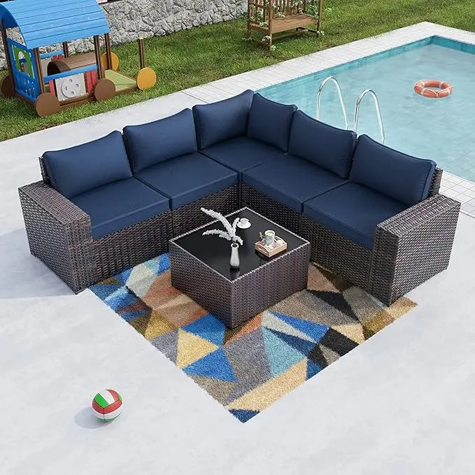XIUWO 7 Piece Outdoor Patio Furniture Set Rattan Sectional Sofa