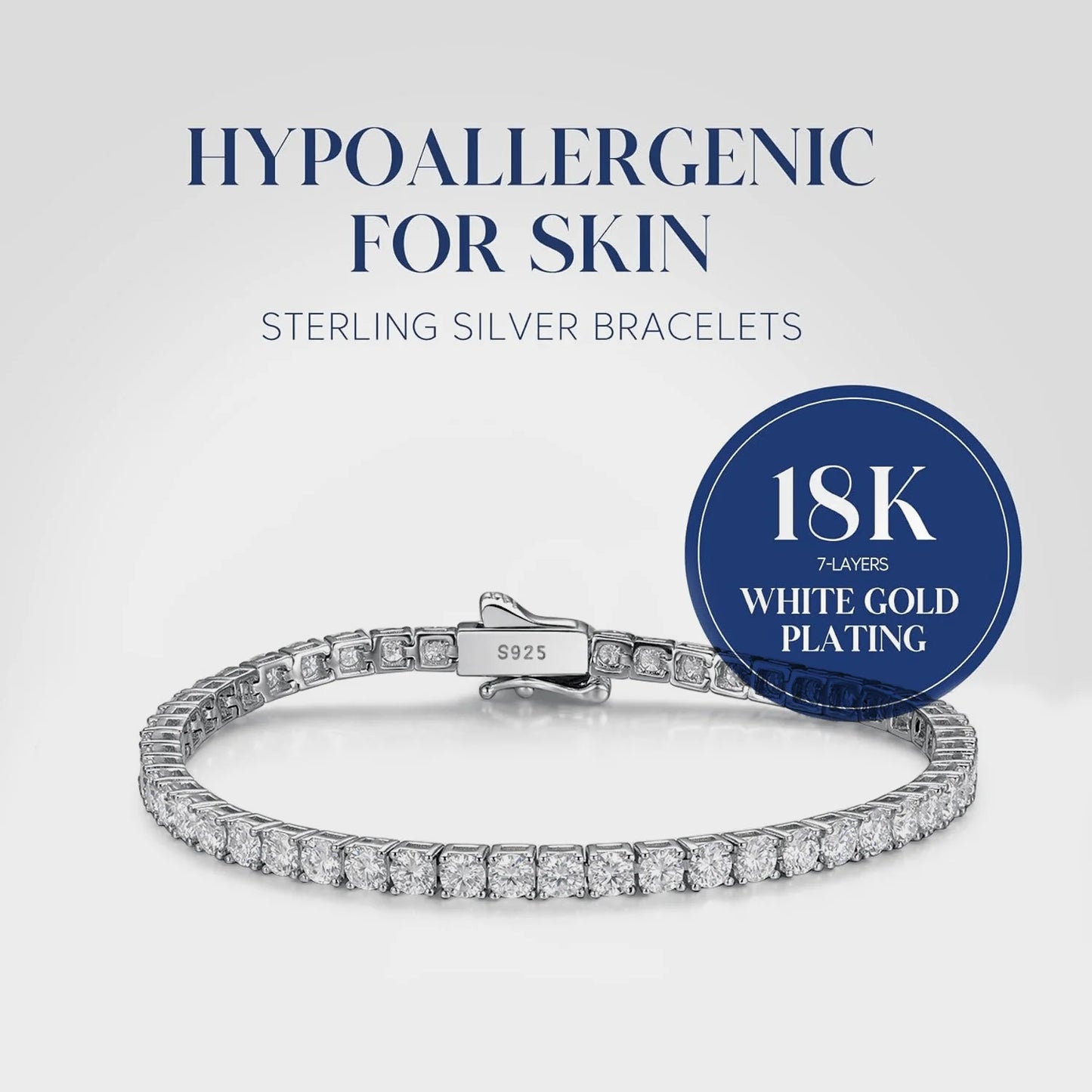 S925 Sterling Silvery Tennis Bracelet 2/ 3/ 4/ 5mm Moissanite Fine Jewelry Hypoallergenic 6.69-8.66inch Length