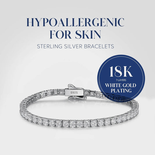 S925 Sterling Silvery Tennis Bracelet 2/ 3/ 4/ 5mm Moissanite Fine Jewelry Hypoallergenic 6.69-8.66inch Length