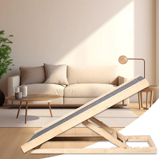 Wooden Dog Carpet Ladder 3/4 Levels Height Adjustable Foldable Pet Ladder Non-Slip Versatile for Indoor High Bed Couch