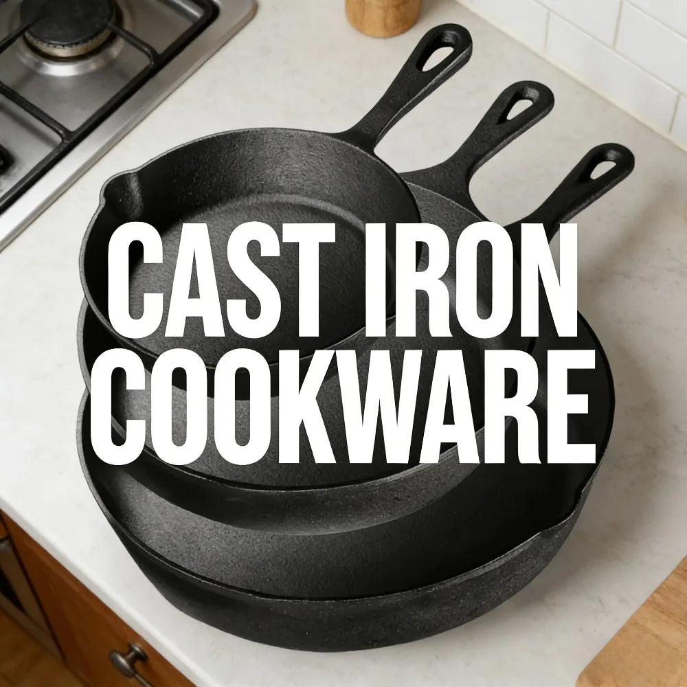 3PCS Pre-Seasoned Cast Iron Skillet Set, Pans for Oven Grill Campfire, Durable Cookware for Home Outdoor Cooking