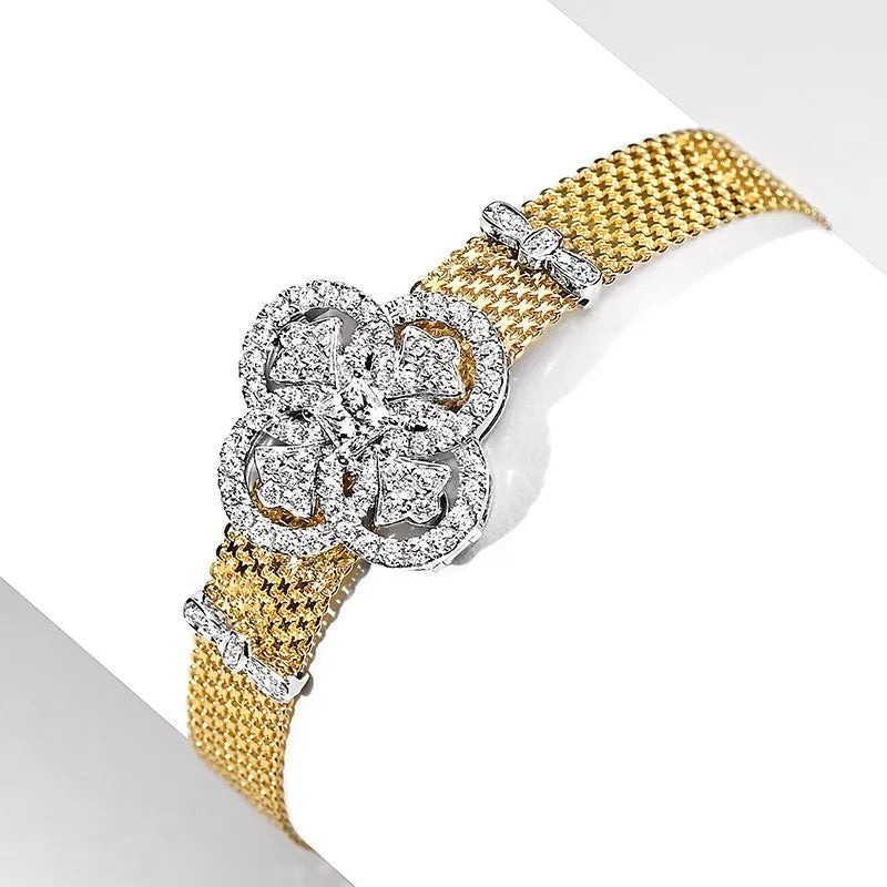 Italy Imported Lace Craft Complex Bracelet Light Luxury Two-color Gold Diamond Women