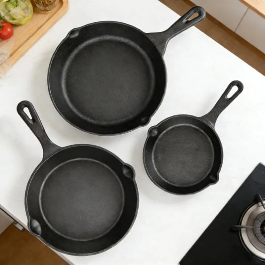 3PCS Pre-Seasoned Cast Iron Skillet Set, Pans for Oven Grill Campfire, Durable Cookware for Home Outdoor Cooking