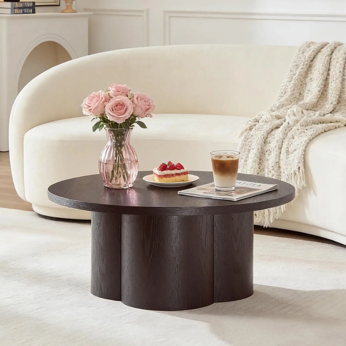 35.98'' Wood Pedestal Coffee Tables for Living Room, Rustic Round Coffee Table Brown, Modern Circle Coffee Table, Customized