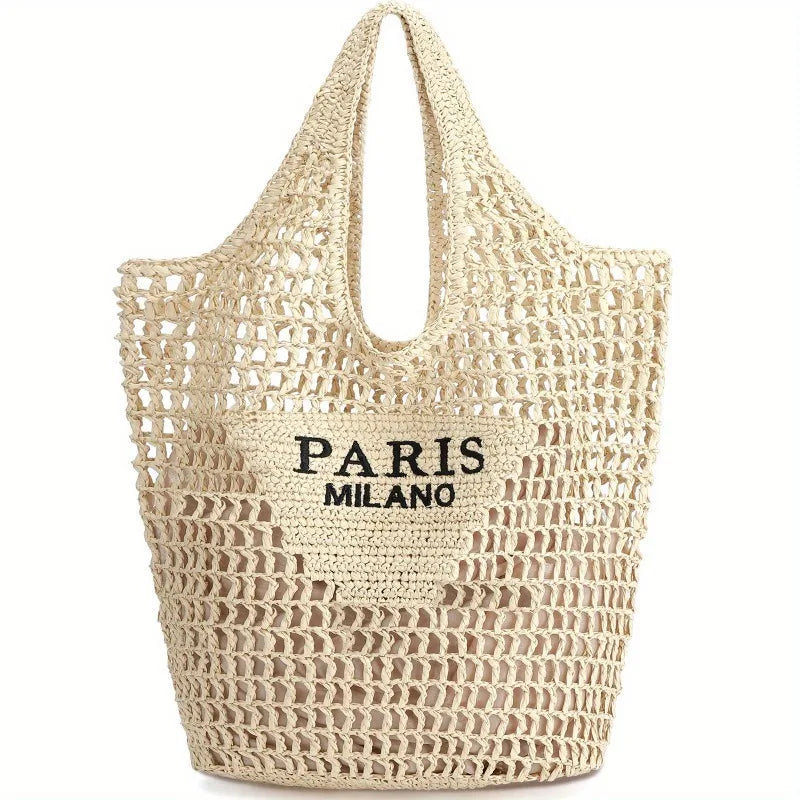 Summer Straw Beach Bag Mesh Tote Foldable Large Capacity