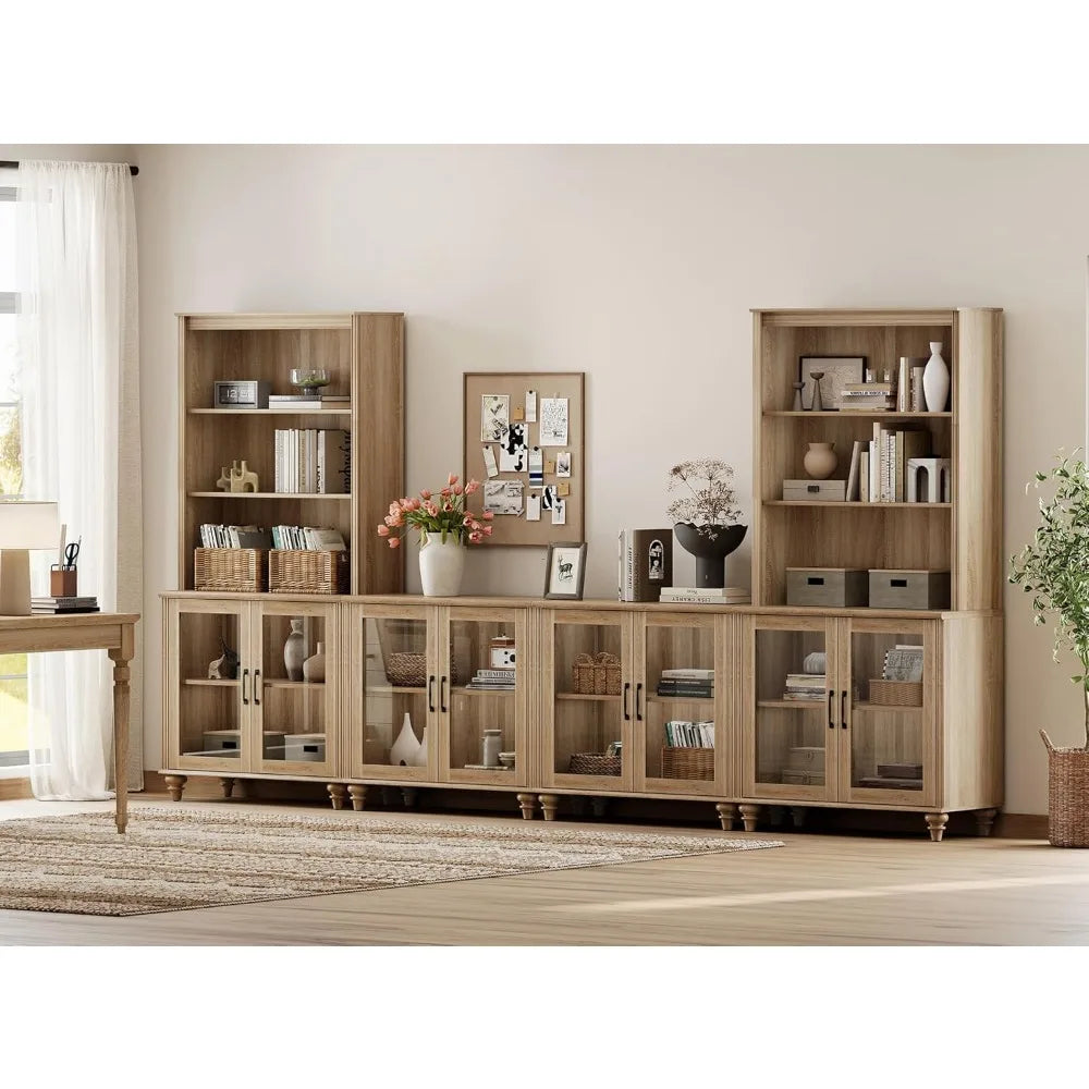Farmhouse TV Stand Media Console Bookshelves Glass Doors Living Room Bedroom 75",Customized