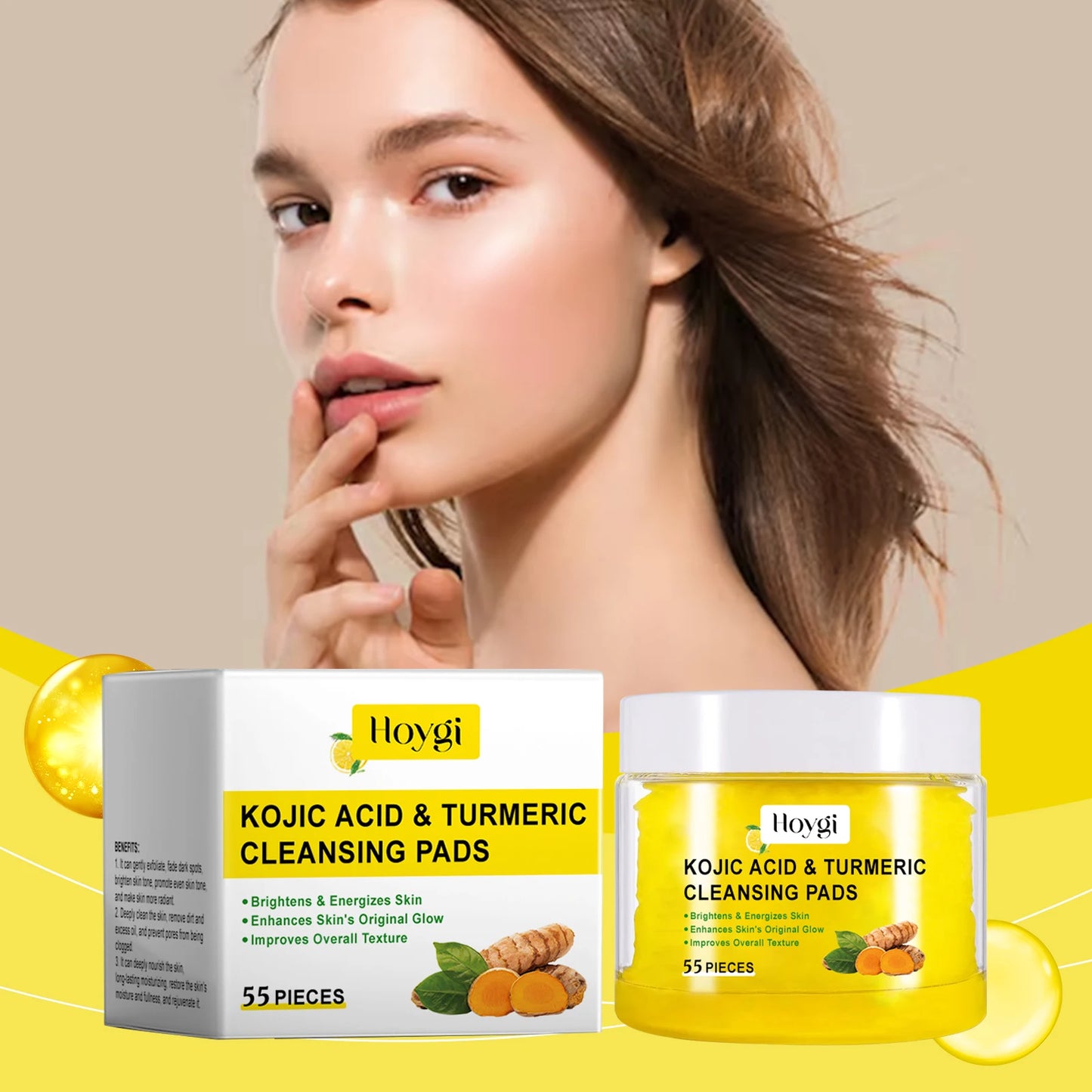 4PCS Turmeric Cleansing Skincare Exfoliating Pads, Gentle Formula, Suitable for All Skin Types [55PCS/Bottle]
