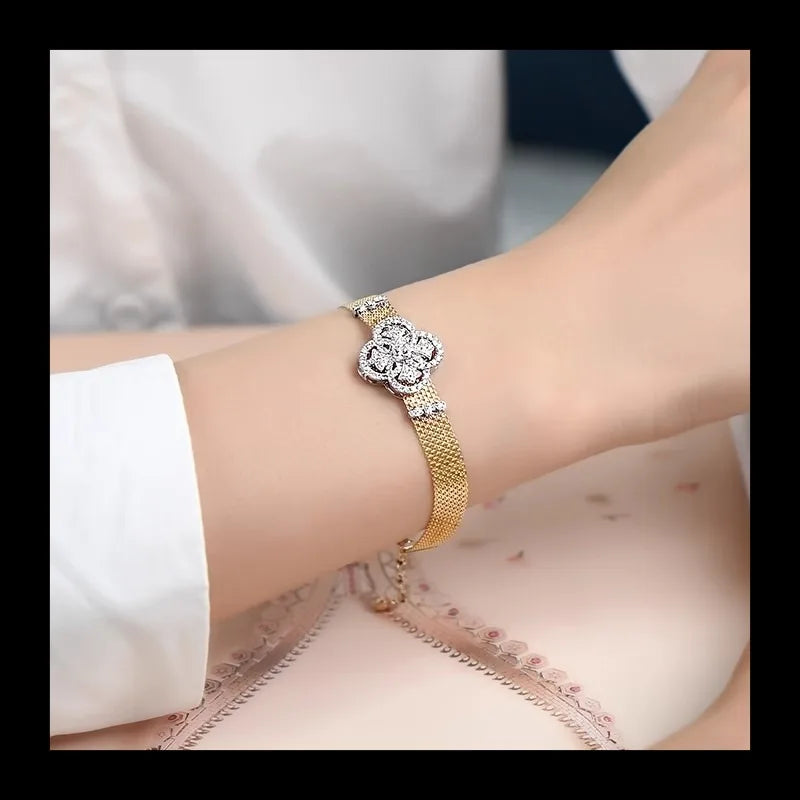 Italy Imported Lace Craft Complex Bracelet Light Luxury Two-color Gold Diamond Women