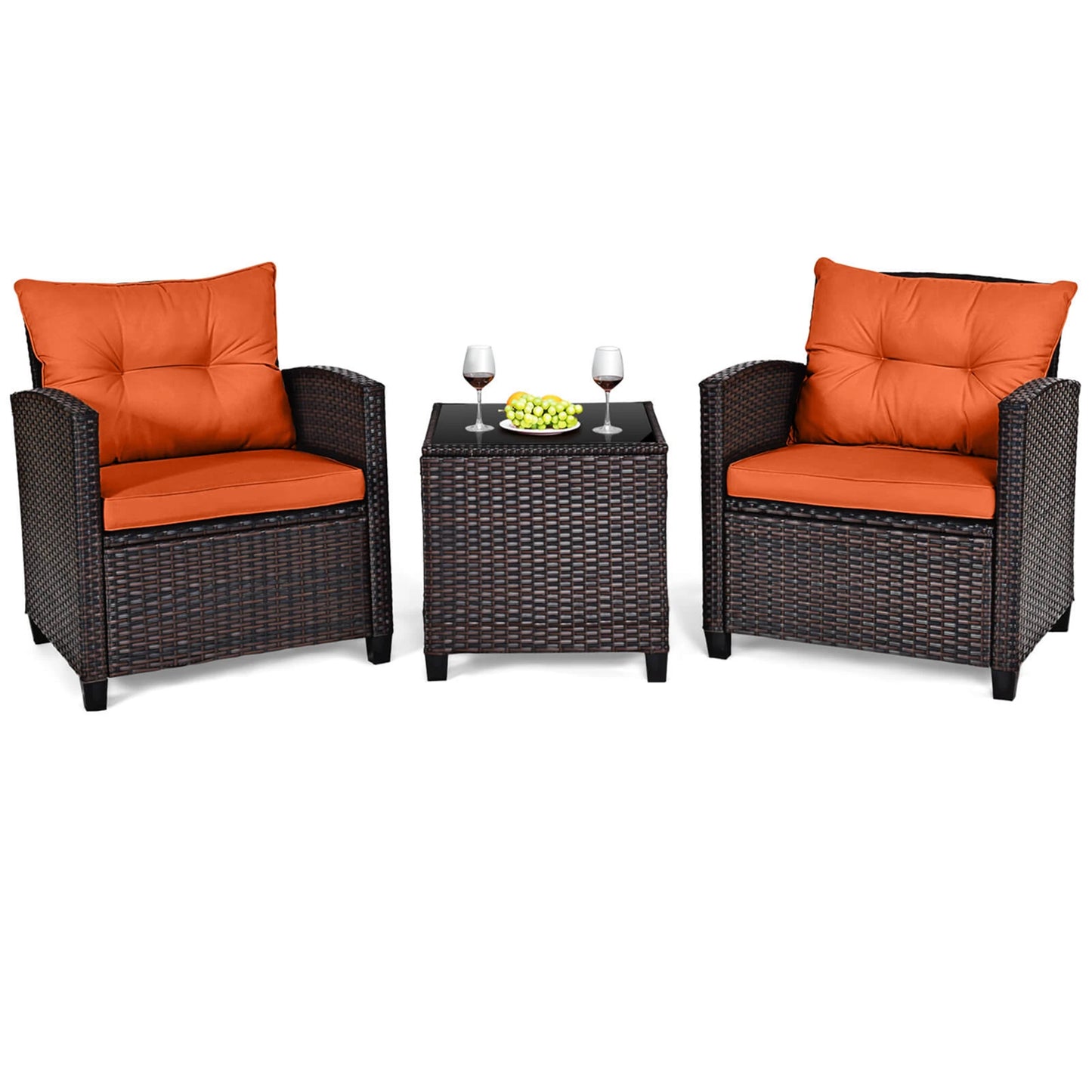HOMASIS 3-Piece Patio Rattan Furniture Set Cushioned Conversation Sofa