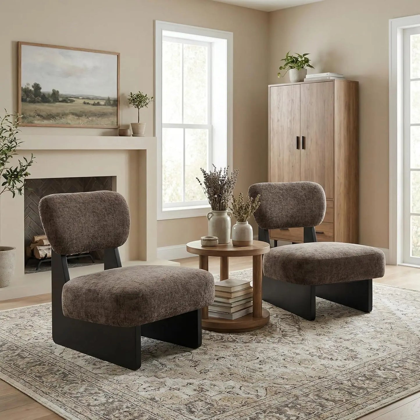 Low Profile Accent Chair Set Of 2, Modern Living Room Armless Lounge Chair, Fabric Comfy Reading Chair For, Customized