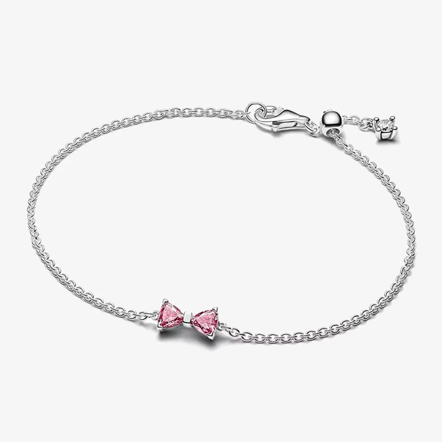 2026 New 925 Silver Heart Eternal Rose Plant Specimen ME Tennis Adjustable Blue Bow Bracelet DIY Exquisite Charm Jewelry Gift