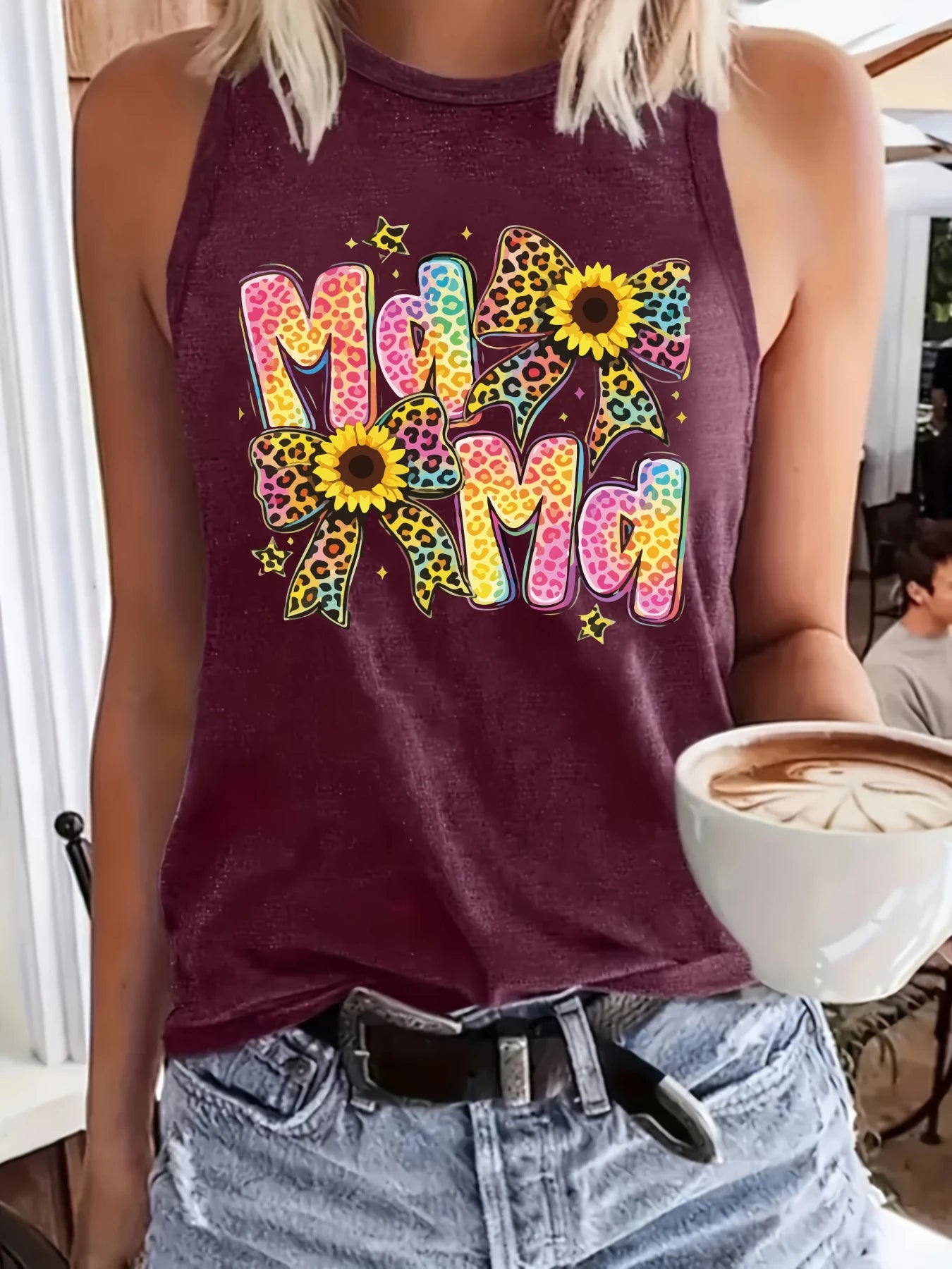 women's plus size tank top Colorful Leopard Sunflower Letters Stars Mother's Day gift Summer fashion top, summer beach vacation