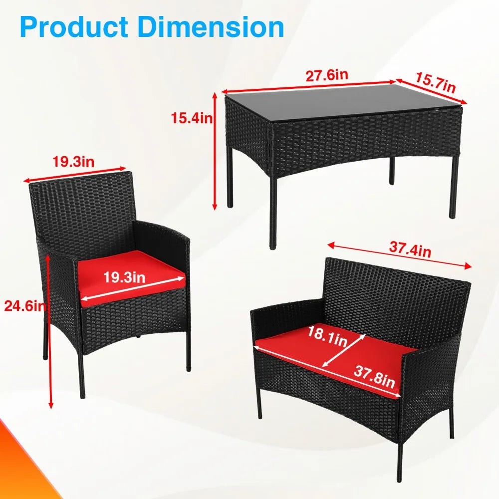 FDW 4-Piece Patio Furniture Set Outdoor Rattan Garden Bistro