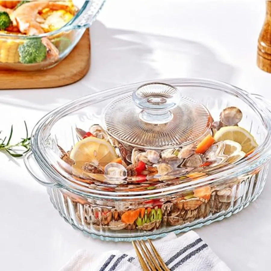 Glass Casserole Bakeware Set With Lids, Two Pans 1.9 Qt And 3 Qt