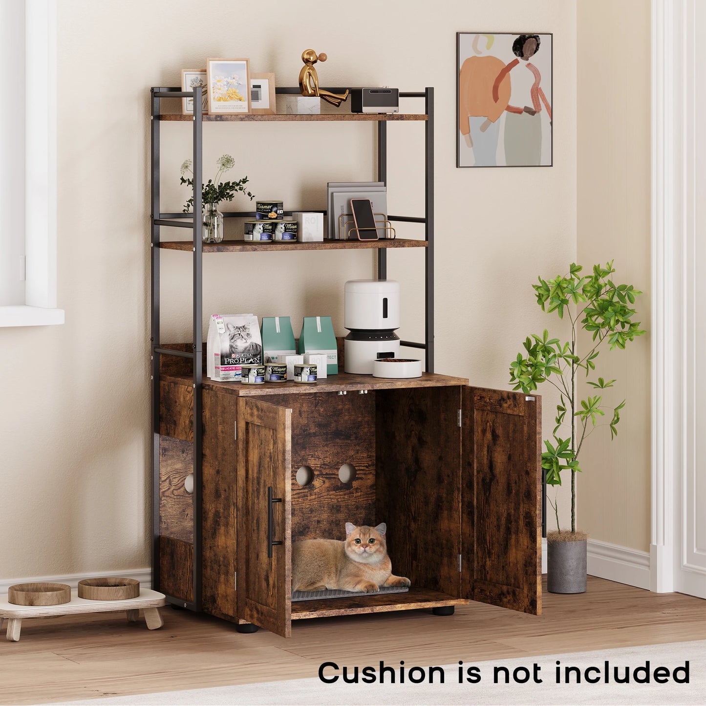 Cat Litter Box Enclosure with Shelf Storage,2-in-1 Hidden Cat Litter Box,Hidden Cat Box Enclosure with 3 Shelves and Door,Indoor