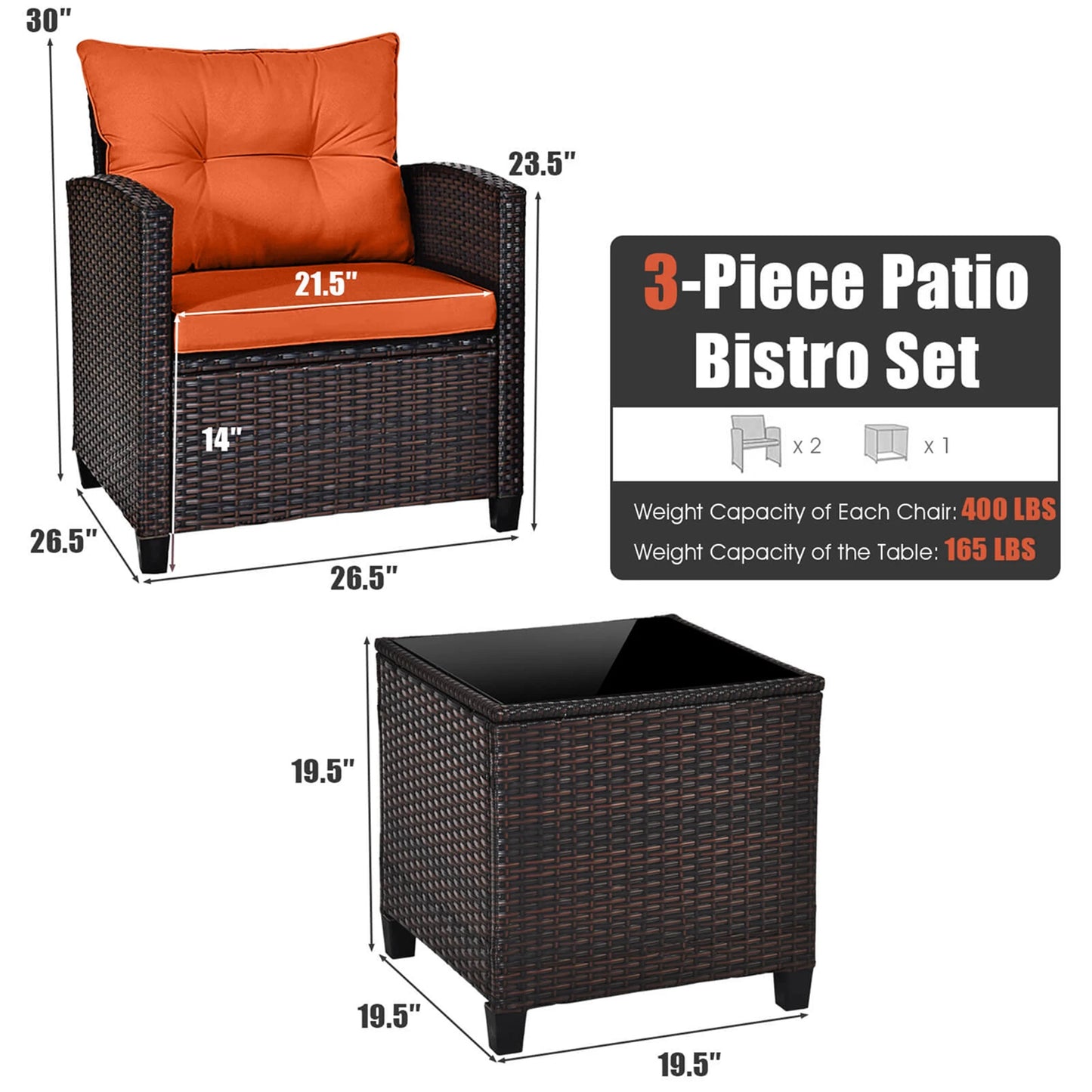 HOMASIS 3-Piece Patio Rattan Furniture Set Cushioned Conversation Sofa