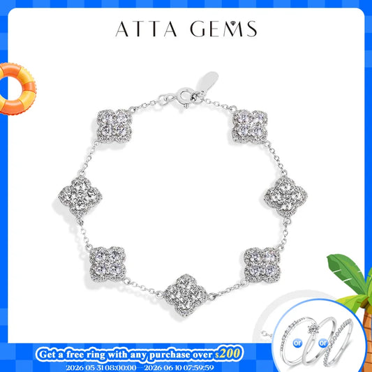 ATTAGEMS Full D VVS1 Moissanite Bracelets S925 Silver Yellow Gold Plated Bracelet for Women Lucky Jewelry Shipping From the USA