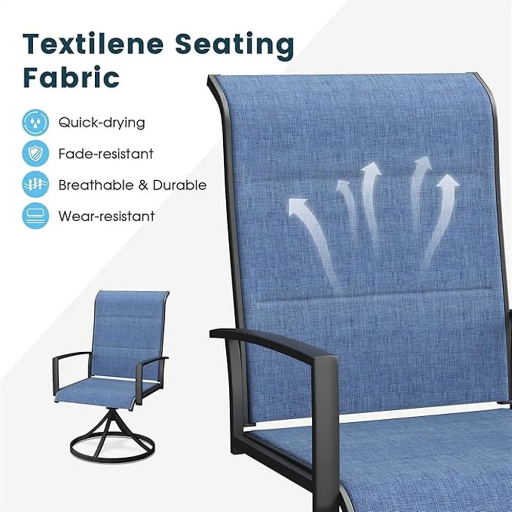 BIGGET 9-Piece Outdoor Dining Set Extendable Table & 8 Blue Foam Padded Textilene Swivel Chairs for Patio Garden Poolside