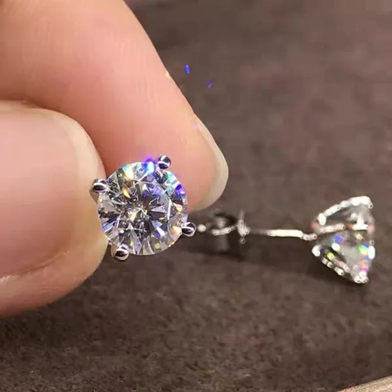 0.5-1 Carat D Color Moissanite Ear Stud Earrings for Women Girls 925 Sterling Silver Sparkling Piercing Earring Fine Jewelry