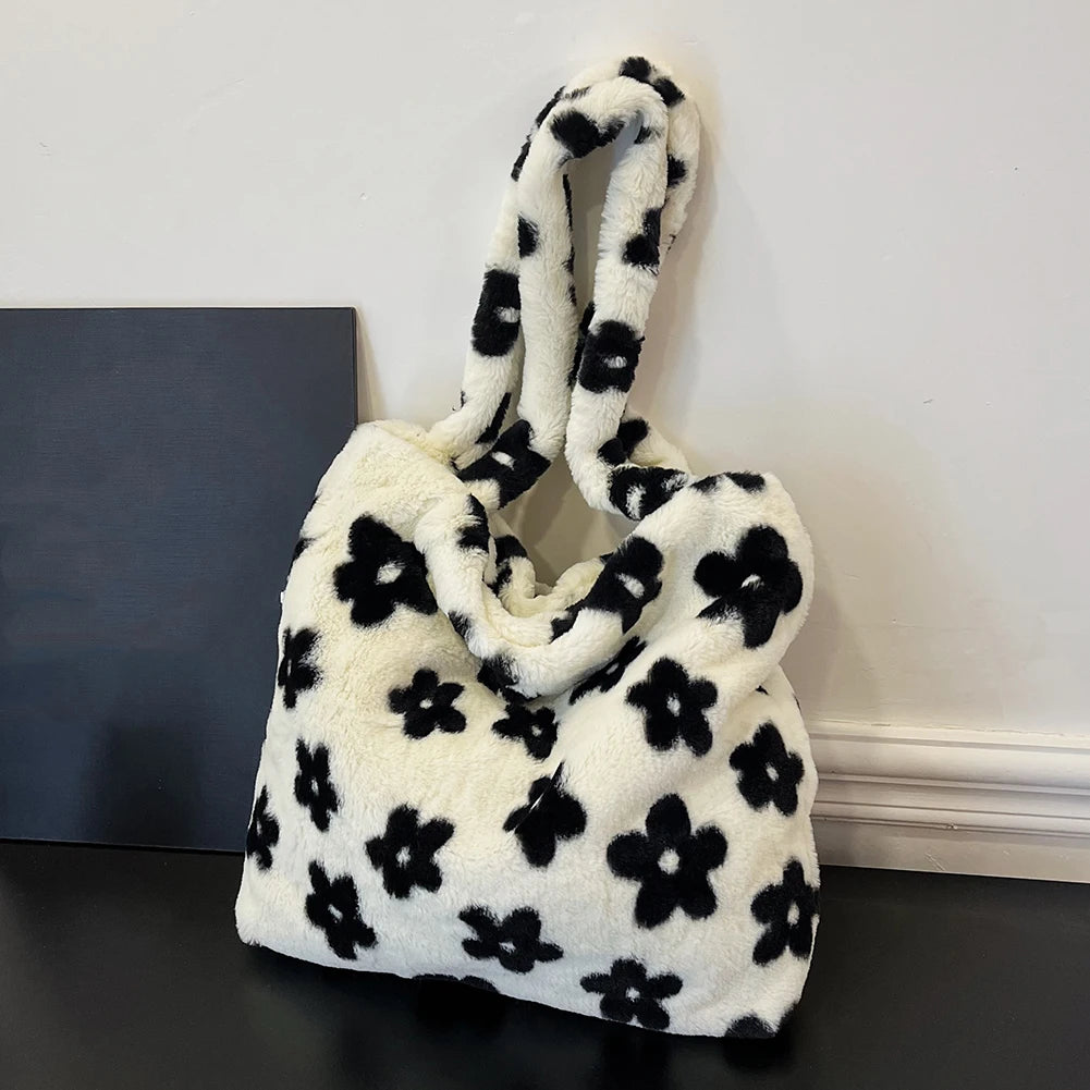 Women Fluffy Shoulder Bag Furry Faux Fur Handbag Casual Satchel Hobo Bag Plush Underarm Bag Fuzzy Tote Handbag Shopper Bag