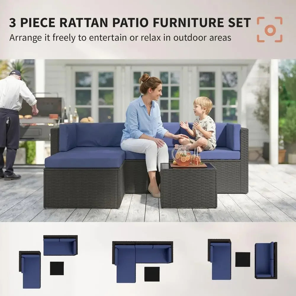 XMSJ 3 Piece Wicker Patio Furniture Set With Glass Top