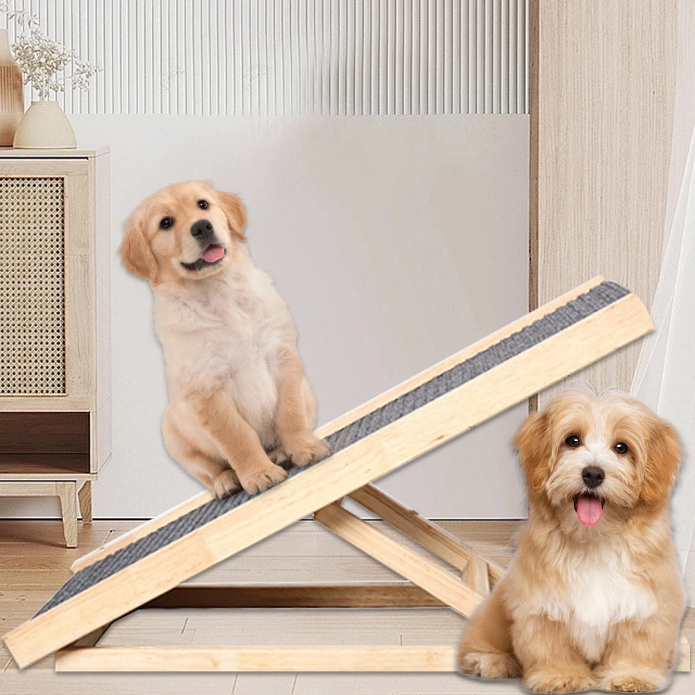 Wooden Dog Carpet Ladder 3/4 Levels Height Adjustable Foldable Pet Ladder Non-Slip Versatile for Indoor High Bed Couch