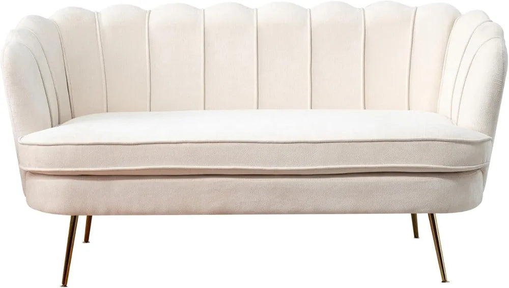 Modern Chenille Loveseat Sofa with Golden Legs, Comfy 2-Seater Accent Couch for Living Room, Office (Beige)
