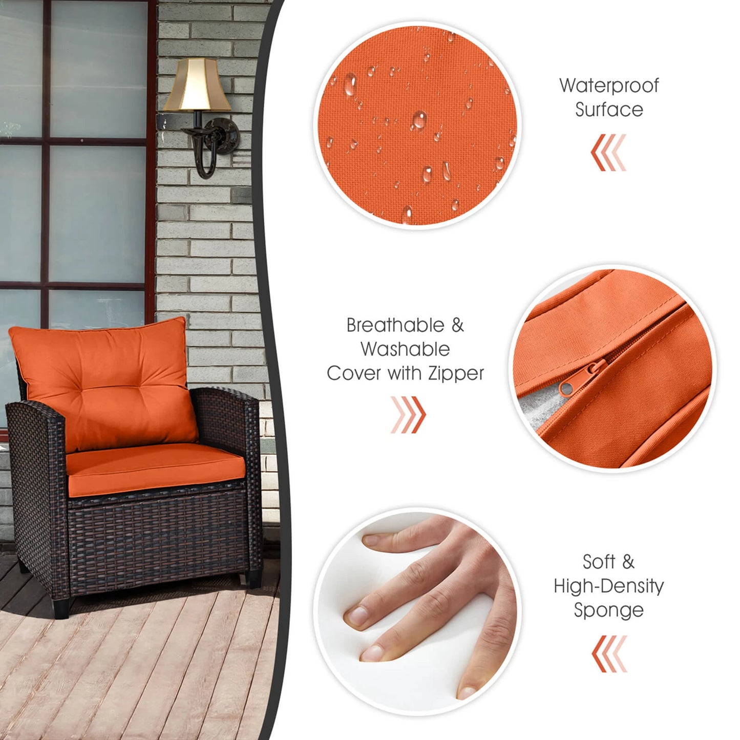 HOMASIS 3-Piece Patio Rattan Furniture Set Cushioned Conversation Sofa