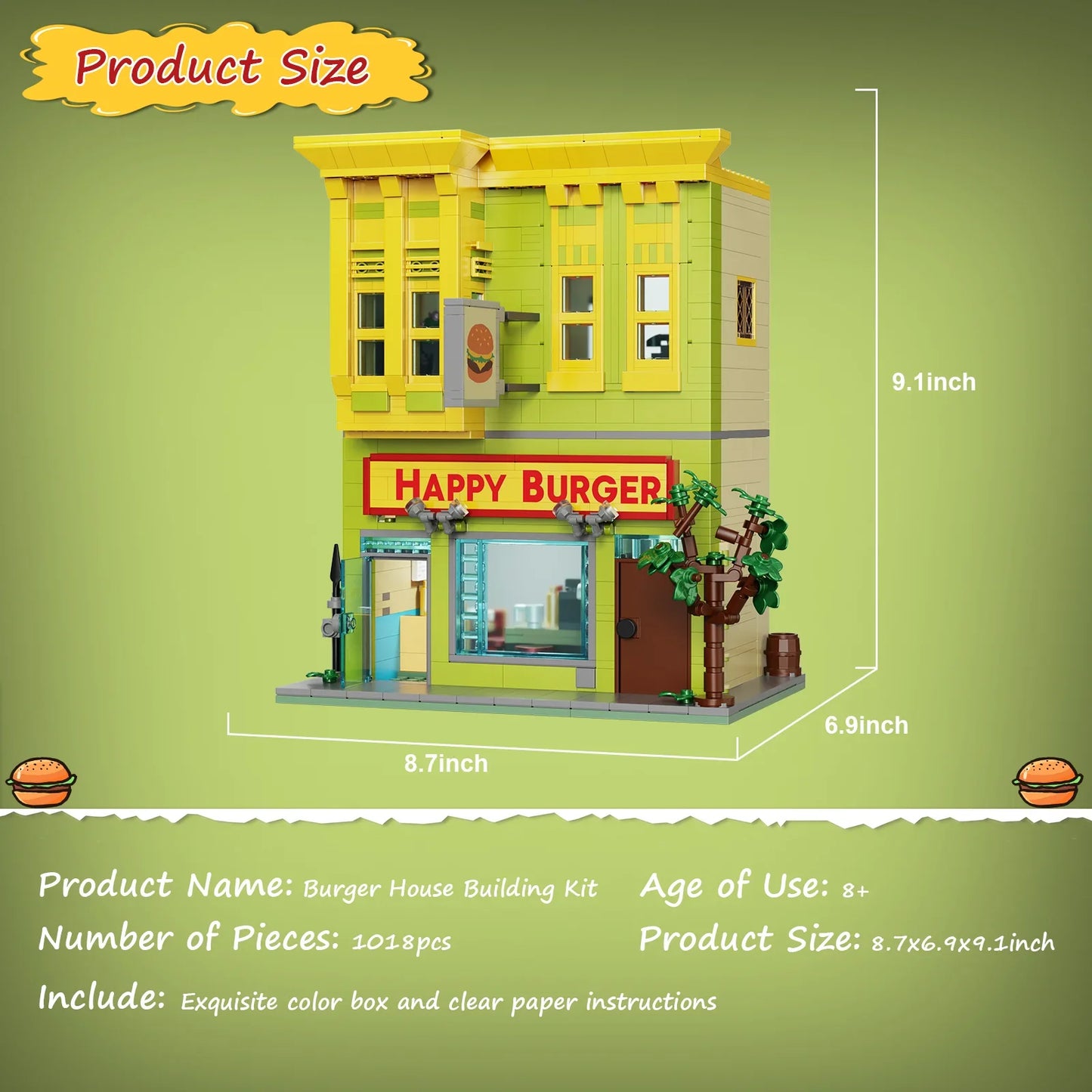 BuildMOC Burgers Store Building Block Set Ideas Bob Movie Street View Model Toys Children Gifts(1018PCS)