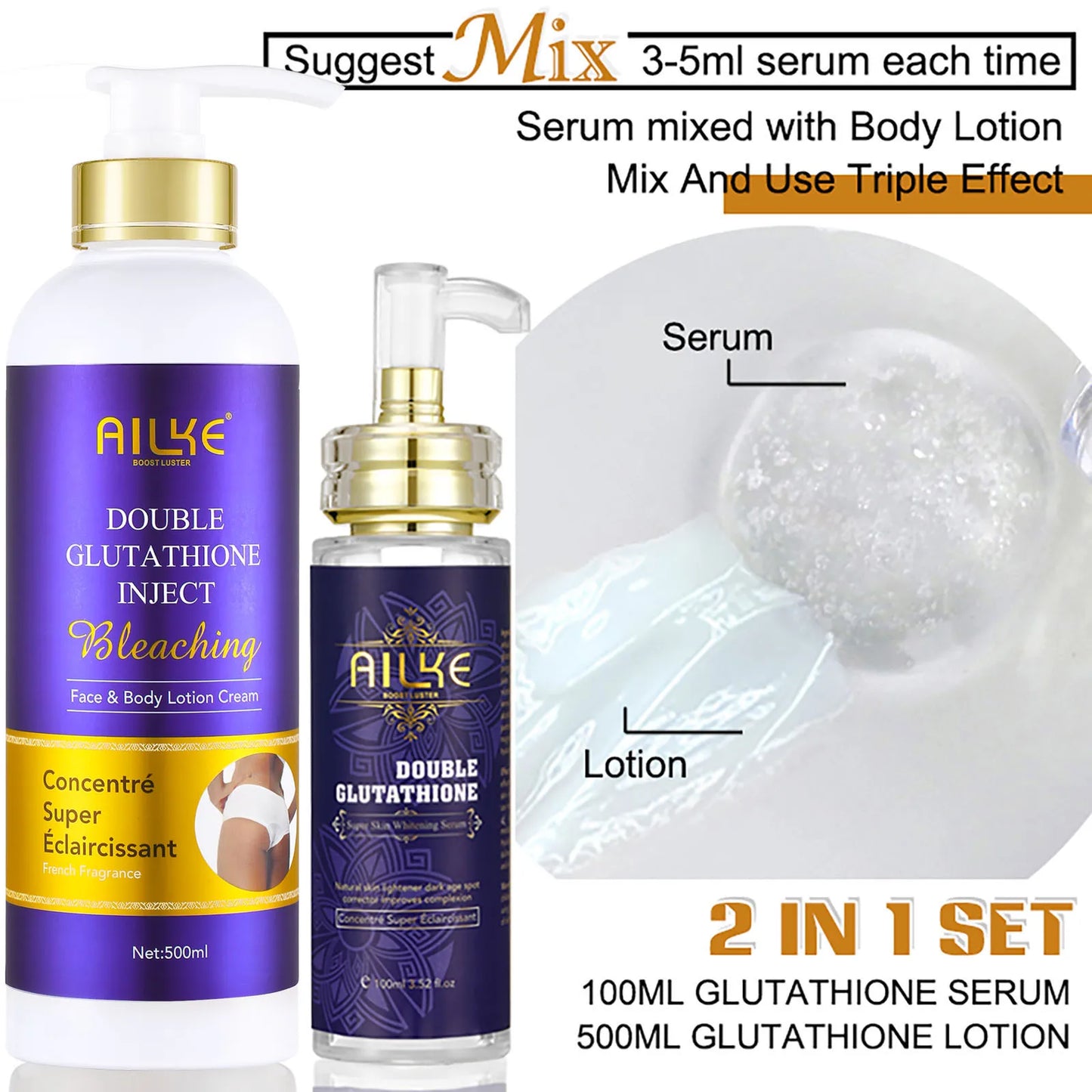 AILKE Glutathione 5in1 Skin Care Kit With Serum And Lotion