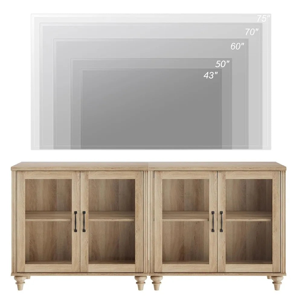 Farmhouse TV Stand Media Console Bookshelves Glass Doors Living Room Bedroom 75",Customized