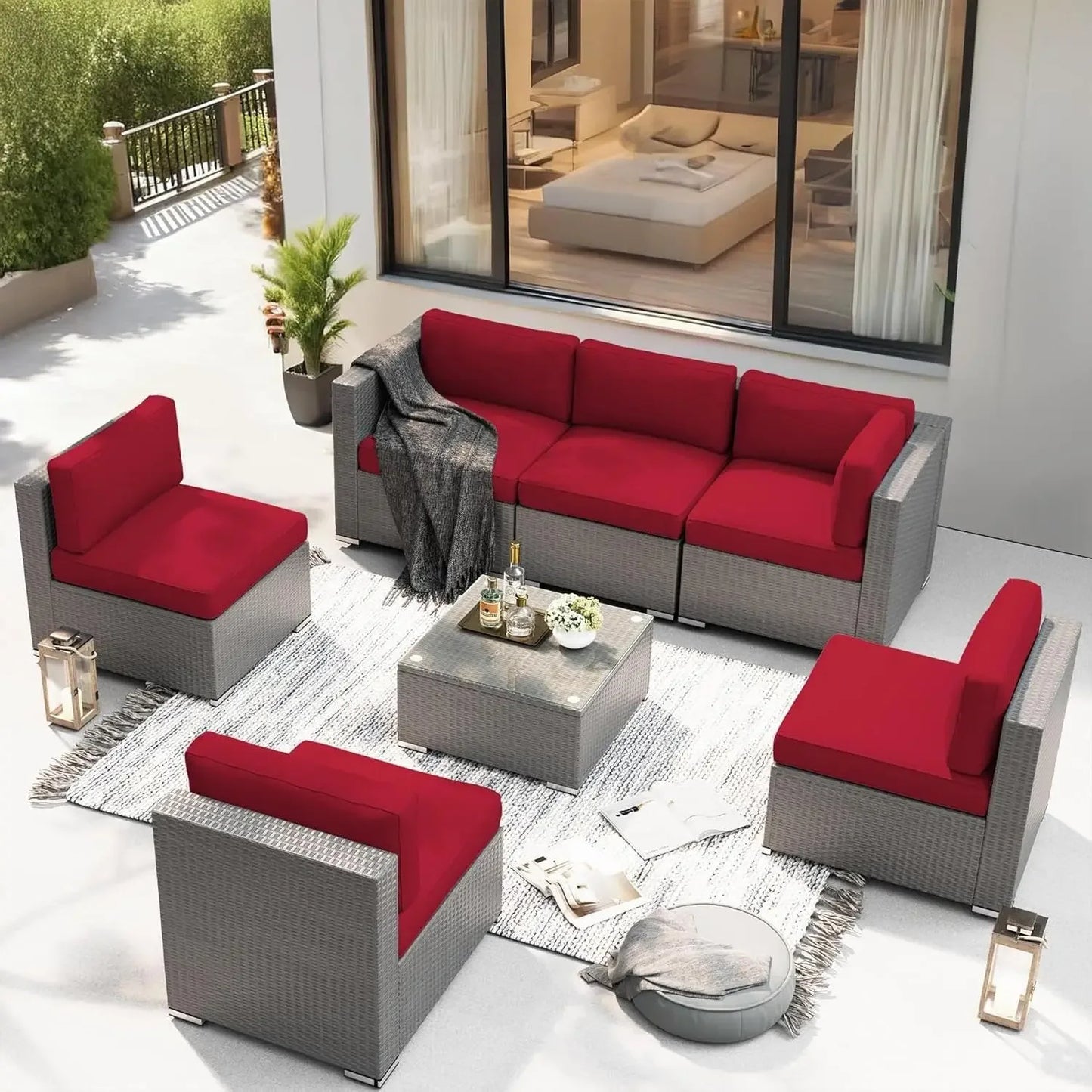 Outdoor 7 Piece Wicker Patio Furniture Set With Coffee Table
