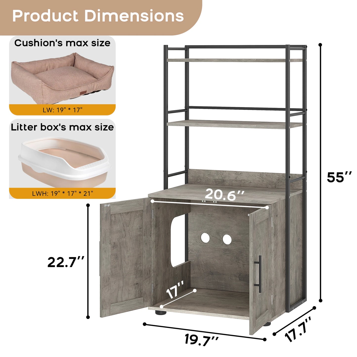 Cat Litter Box Enclosure with Shelf Storage,2-in-1 Hidden Cat Litter Box,Hidden Cat Box Enclosure with 3 Shelves and Door,Indoor