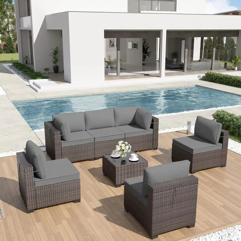 XMSJ 7 Piece Outdoor Patio Furniture Set With Coffee Table