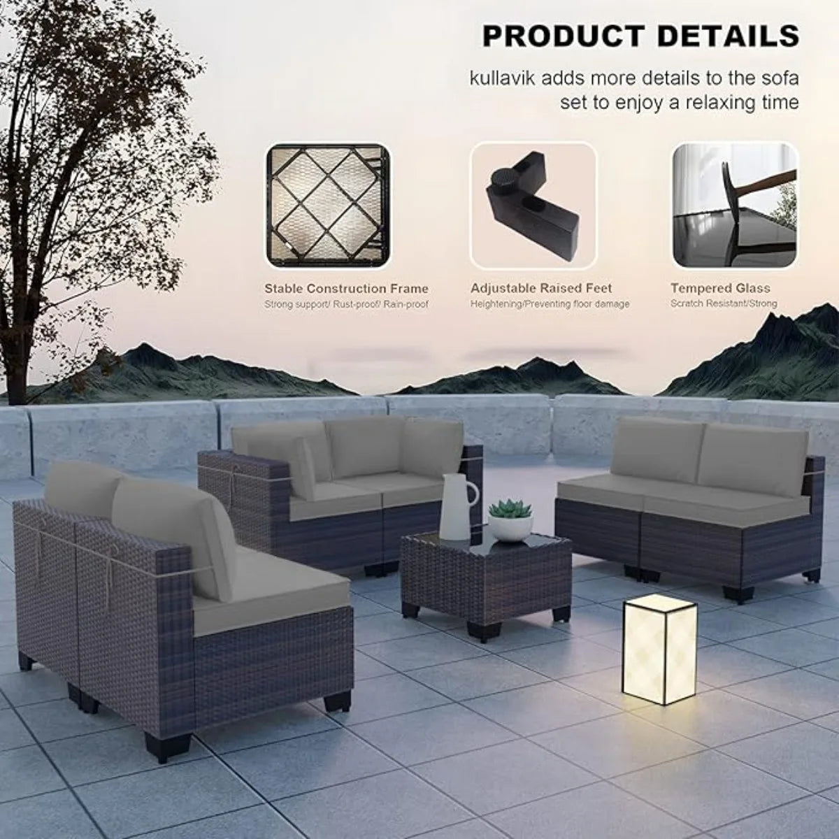 XIUWO 7 Piece Outdoor Patio Furniture Set Rattan Sectional Sofa