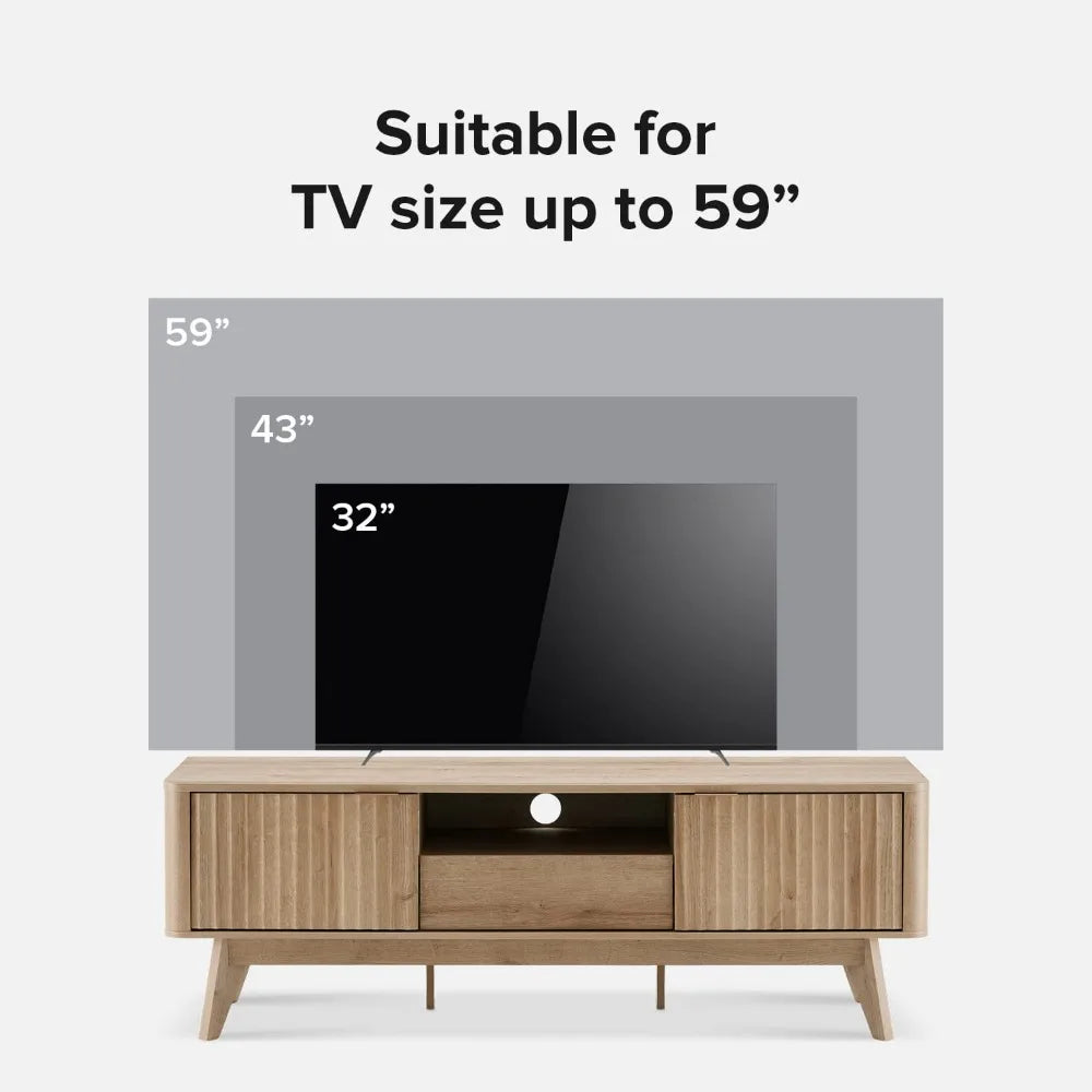 Mid-Century Modern TV Stand Adjustable Shelf Sturdy Box Frame Leg 50-59in Golden Oak 57in ,Customized